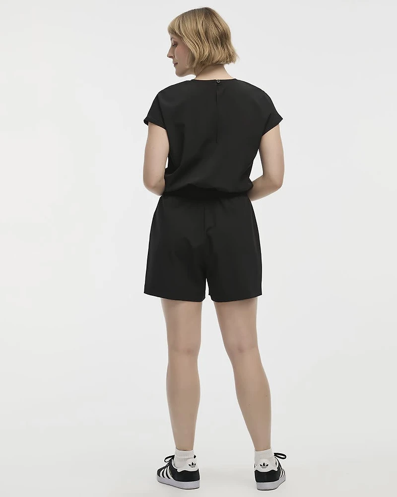 Extended-Sleeve Crew-Neck Romper