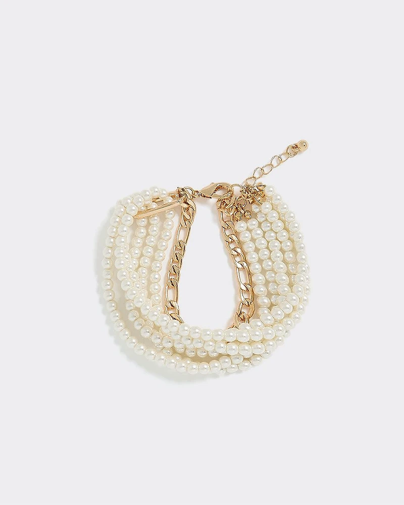 Multi-Row Pearl and Chain Bracelet