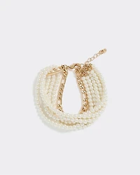Multi-Row Pearl and Chain Bracelet