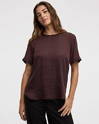 Short-Sleeve Crew-Neck Mix-Media Blouse