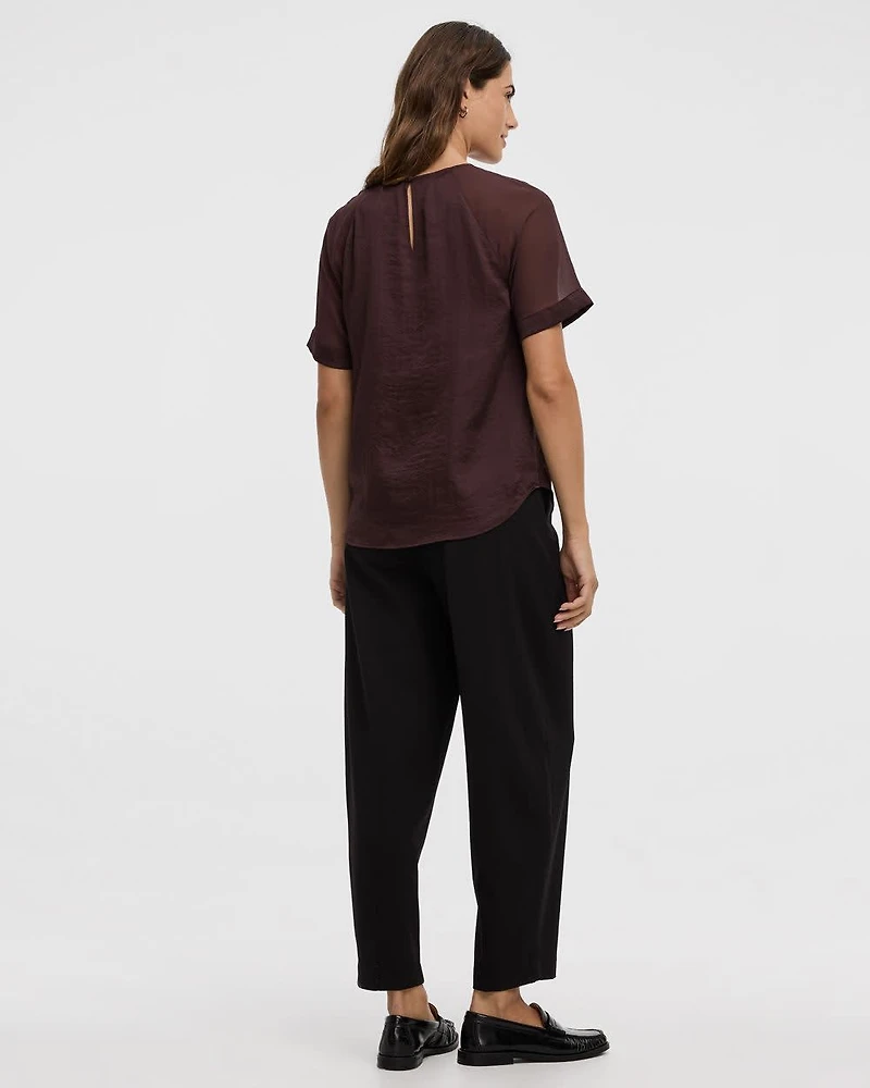 Short-Sleeve Crew-Neck Mix-Media Blouse