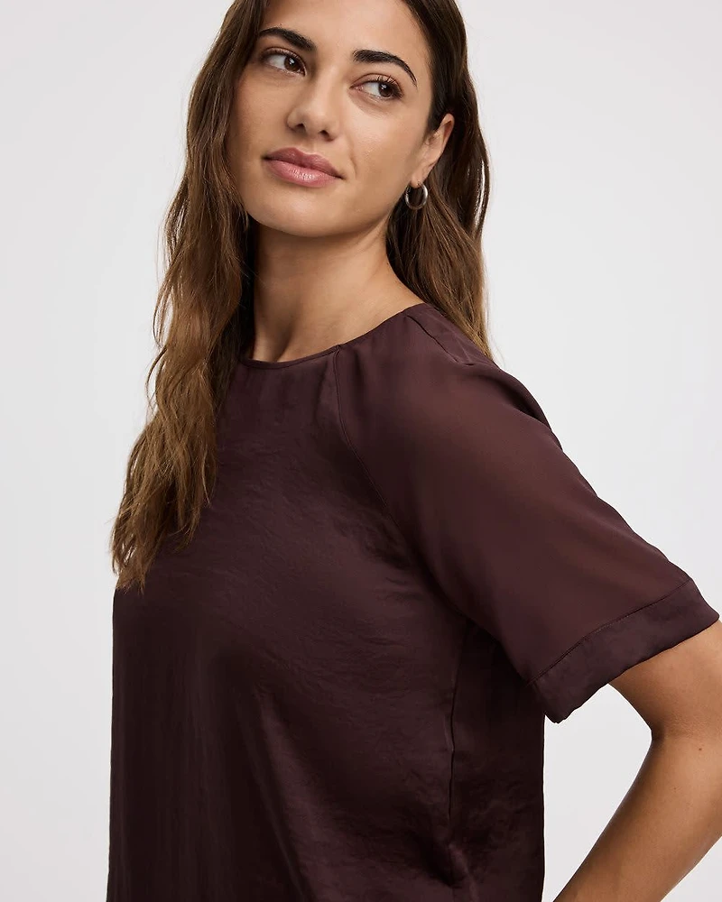 Short-Sleeve Crew-Neck Mix-Media Blouse