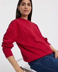 Long-Sleeve Crew-Neck Sweatshirt with Cable Stitches