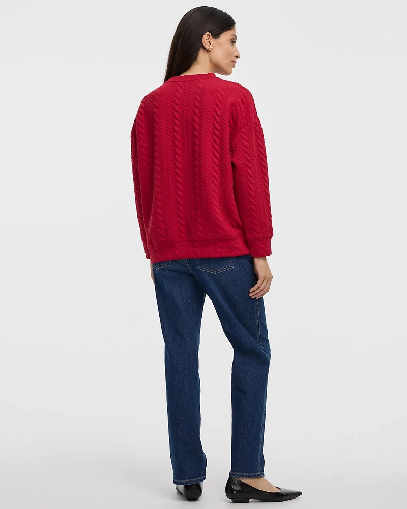Long-Sleeve Crew-Neck Sweatshirt with Cable Stitches