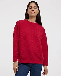 Long-Sleeve Crew-Neck Sweatshirt with Cable Stitches