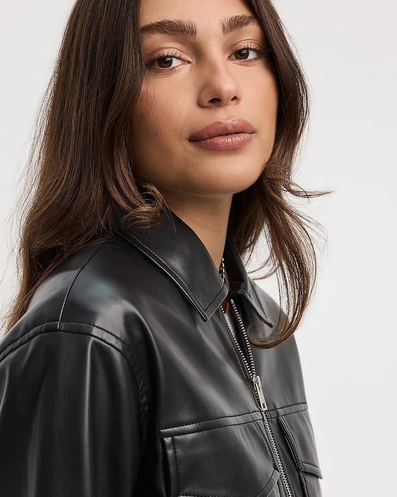 Cropped Faux Leather Jacket