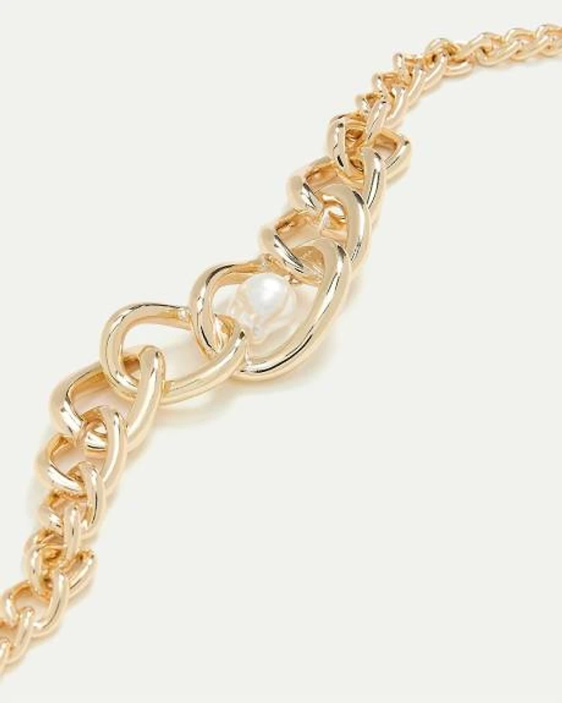 Short Curb-Chain Necklace with Pearl