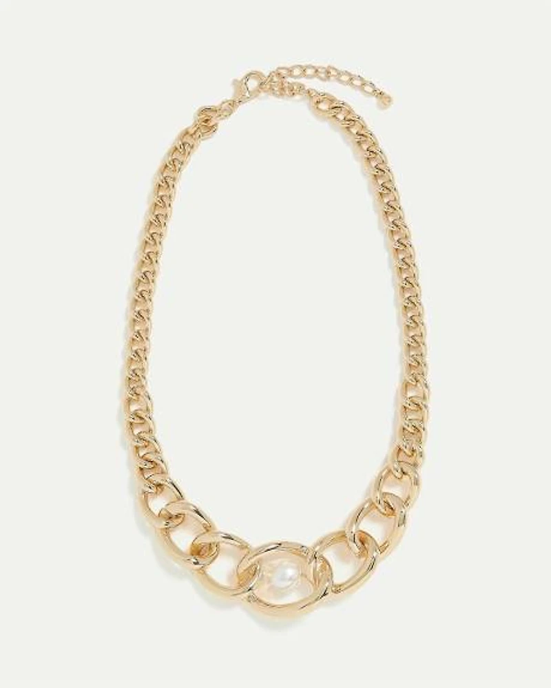 Short Curb-Chain Necklace with Pearl
