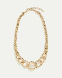 Short Curb-Chain Necklace with Pearl