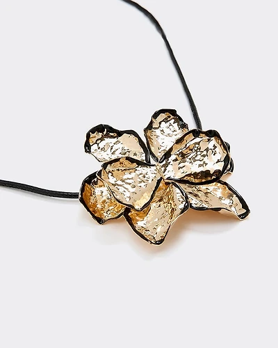 Metal Flower on Short Cord Necklace