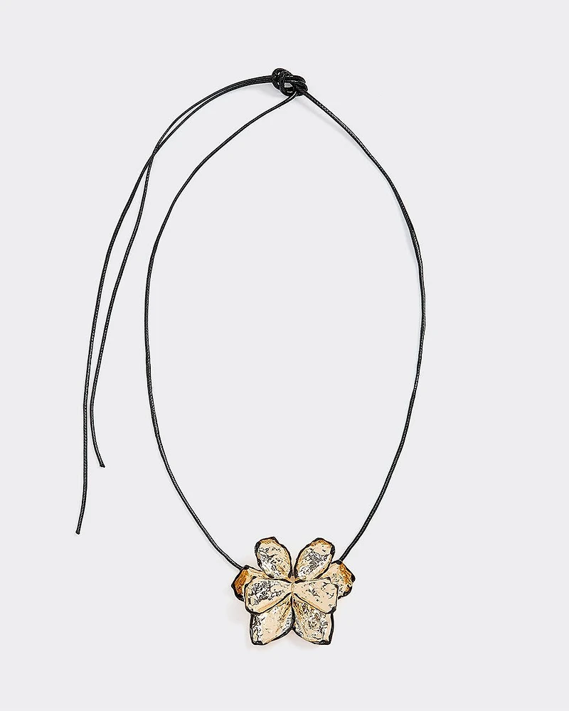 Metal Flower on Short Cord Necklace