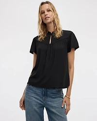Short-Flutter-Sleeve Mock-Neck Blouse