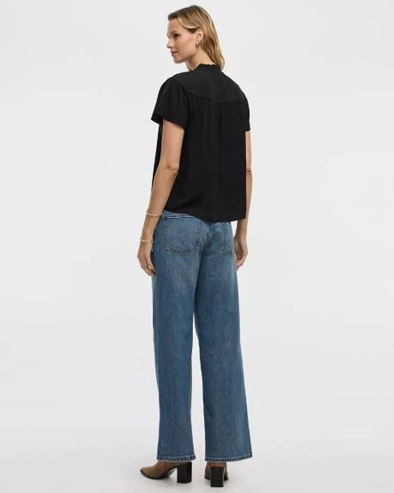 Short-Flutter-Sleeve Mock-Neck Blouse