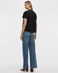 Short-Flutter-Sleeve Mock-Neck Blouse