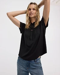 Short-Flutter-Sleeve Mock-Neck Blouse