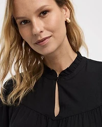 Short-Flutter-Sleeve Mock-Neck Blouse