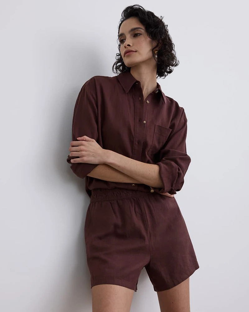 Linen-Blend Shorts with Elastic Waistband