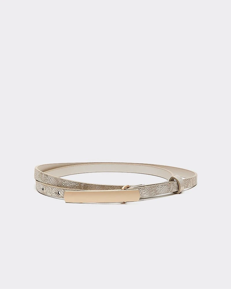 Skinny Faux-Leather Belt with Snakeskin pattern