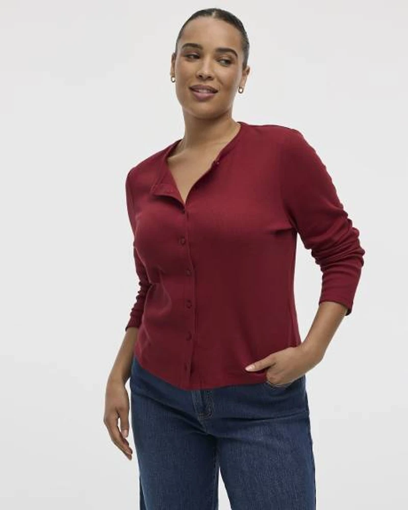 Long-Sleeve Crew-Neck Cardigan