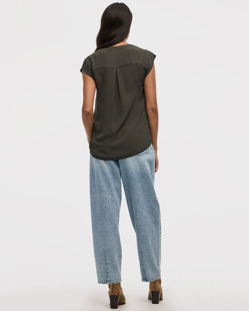 Cap Sleeve Split Neck Blouse