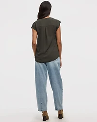 Cap Sleeve Split Neck Blouse