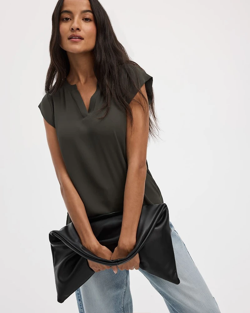 Cap Sleeve Split Neck Blouse