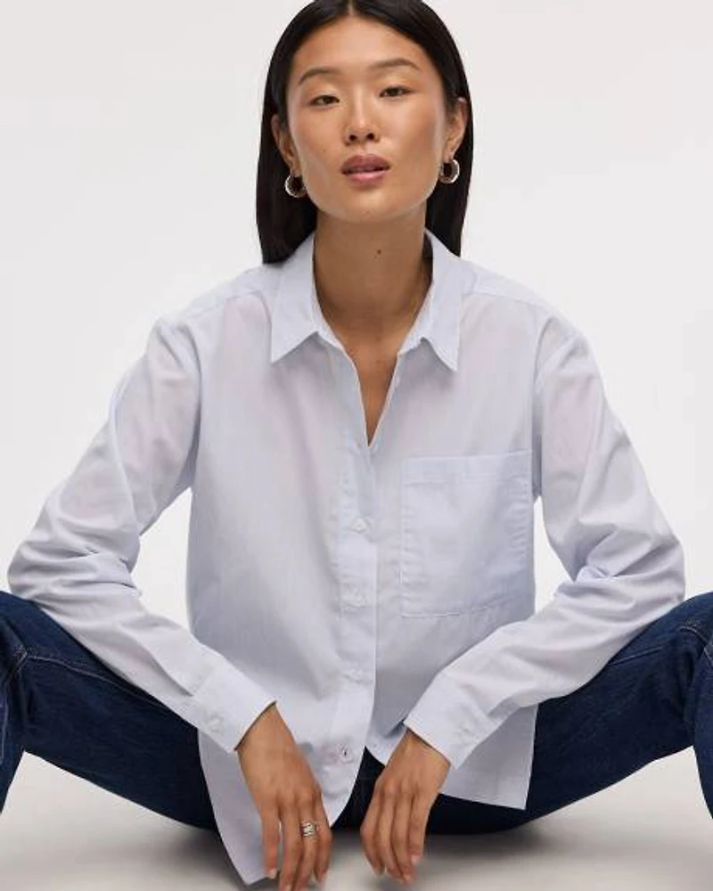 Striped Long-Sleeve Poplin Shirt with Chest Pocket