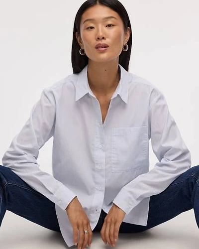 Striped Long-Sleeve Poplin Shirt with Chest Pocket