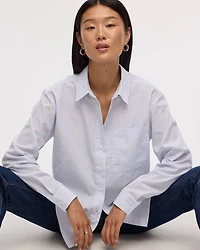 Striped Long-Sleeve Poplin Shirt with Chest Pocket