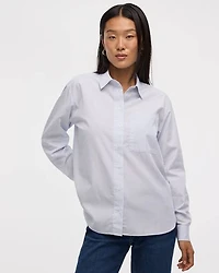 Striped Long-Sleeve Poplin Shirt with Chest Pocket