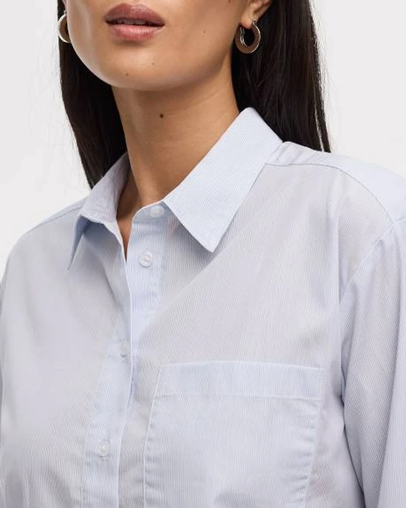 Striped Long-Sleeve Poplin Shirt with Chest Pocket