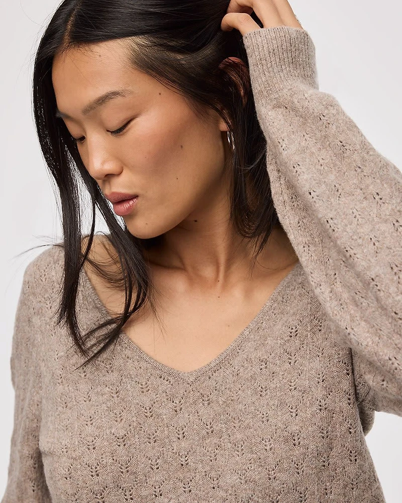 Long-Balloon-Sleeve V-Neck PlushSoft Sweater