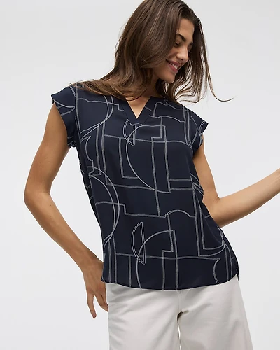 Blouse à manches très courtes et col fendu