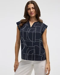 Blouse à manches très courtes et col fendu