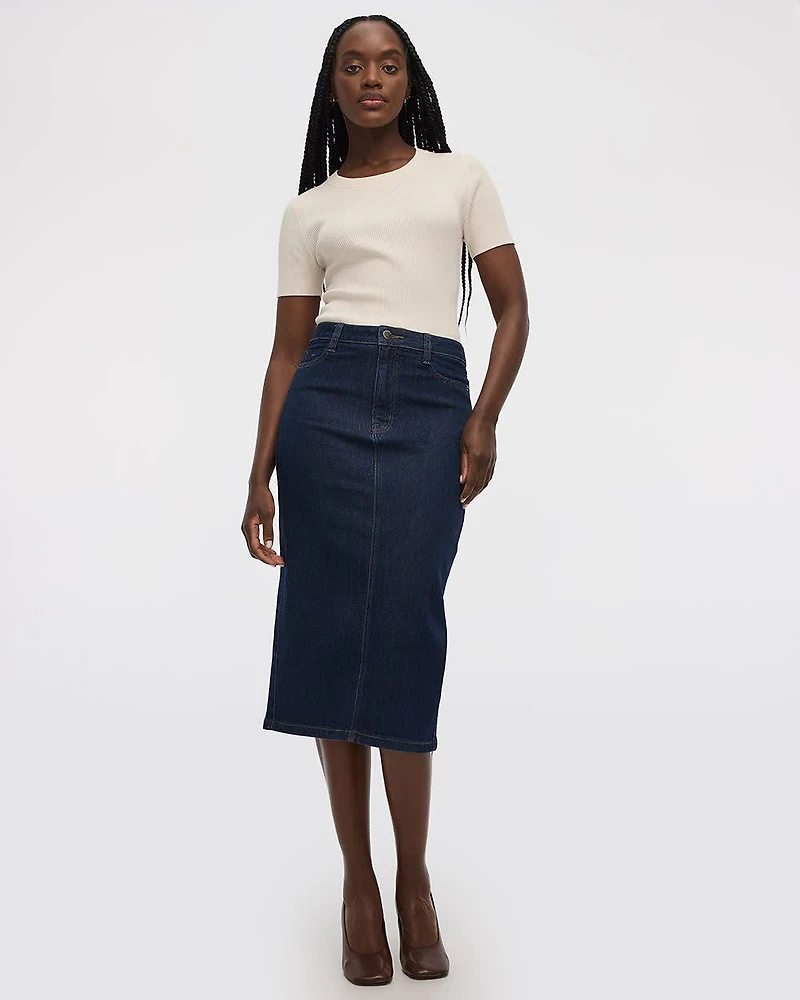 Denim Pencil Midi Skirt