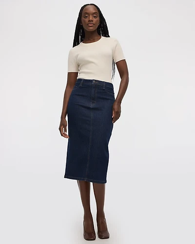 Denim Pencil Midi Skirt