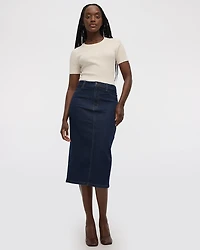 Denim Pencil Midi Skirt