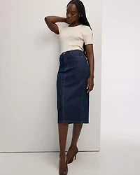 Denim Pencil Midi Skirt