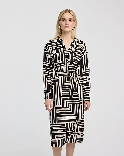Long-Sleeve Split-Neck Satin Dress