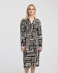 Long-Sleeve Split-Neck Satin Dress