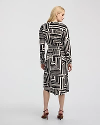 Long-Sleeve Split-Neck Satin Dress