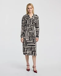 Long-Sleeve Split-Neck Satin Dress