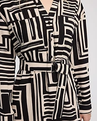 Long-Sleeve Split-Neck Satin Dress