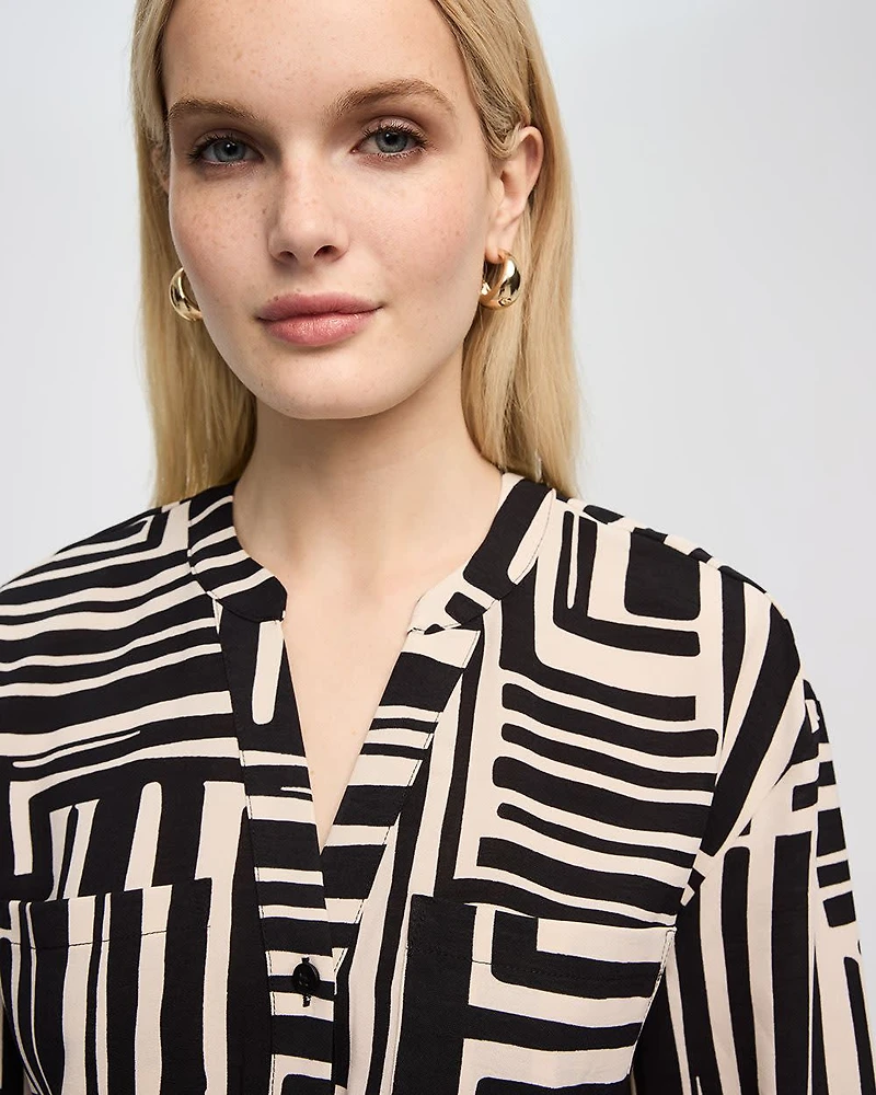 Long-Sleeve Split-Neck Satin Dress