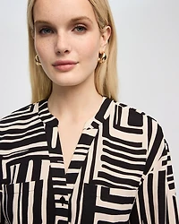 Long-Sleeve Split-Neck Satin Dress
