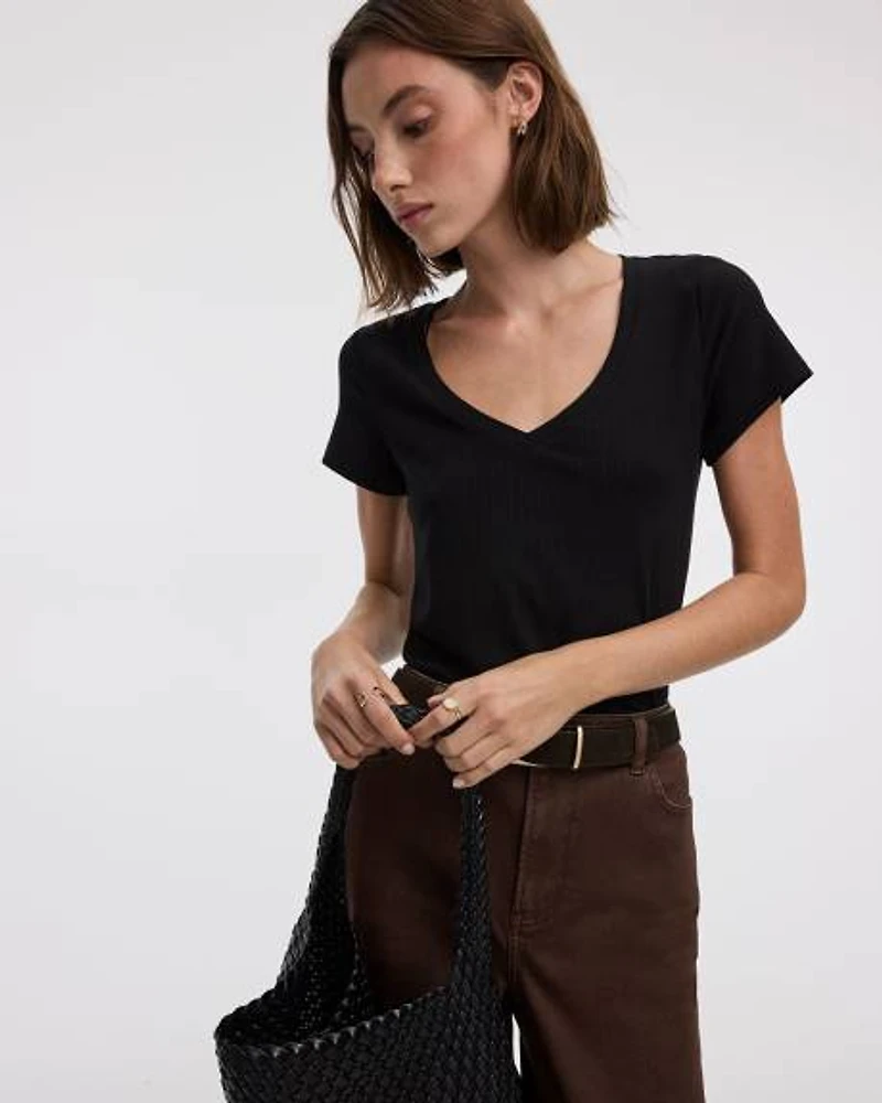 V-Neck Ribbed T-Shirt