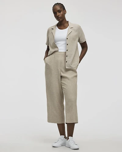 Cropped Wide-Leg Linen-Blend Pant