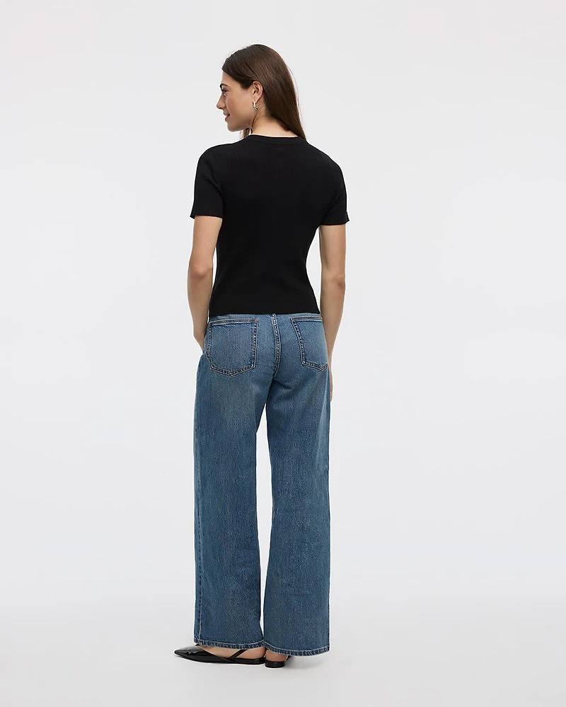 Short-Sleeve Crew-Neck Ribbed Sweater