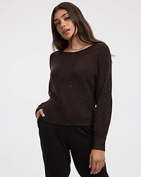 Long-Sleeve Boat-Neck Boxy Sweater with All-Over Sequins