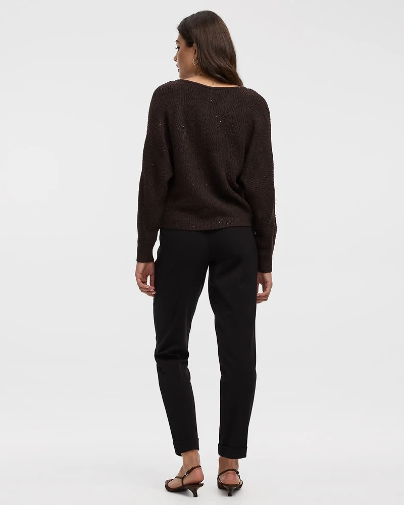Long-Sleeve Boat-Neck Boxy Sweater with All-Over Sequins